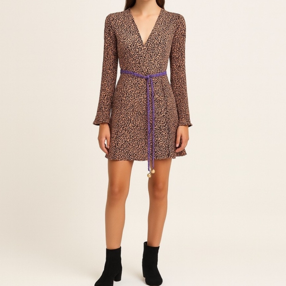 Nanushka Suki Rope Belted Graphic Animal Print Mini Dress